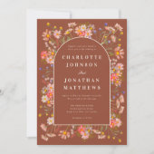 ワイルドフラワーボホシックアーチテラコッタ秋の結婚式 招待状 (正面)