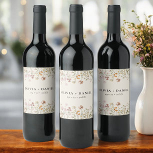 ワイルドフラワーボホシックテラコッタニュートラル結婚ズ ワインラベル