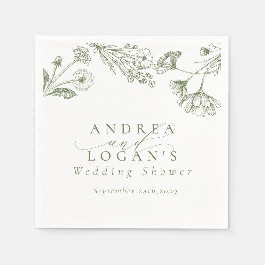 ワイルドフラワーボホシックブライダルシャワー スタンダードカクテルナプキン (正面)