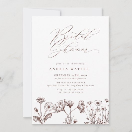 ワイルドフラワーボホシックブライダルシャワー 招待状 (正面)