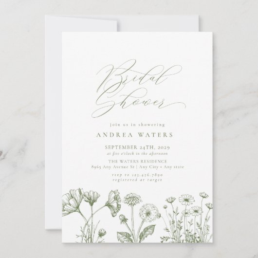 ワイルドフラワーボホシックブライダルシャワー 招待状 (正面)