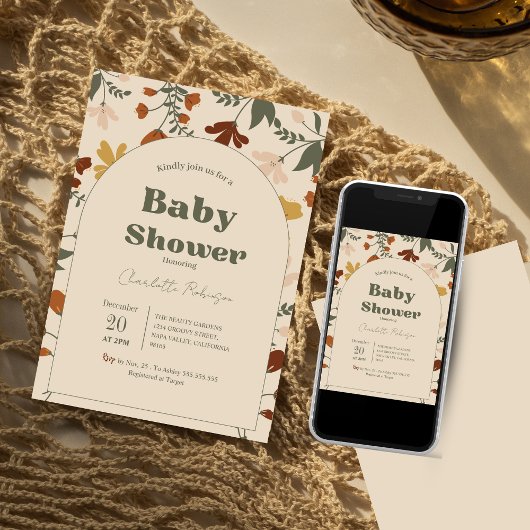 ワイルドフラワーボホシックベビーシャワー招待状 招待状