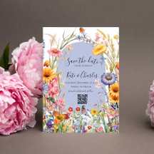 ワイルドフラワーボホシックリース日付保存招待状