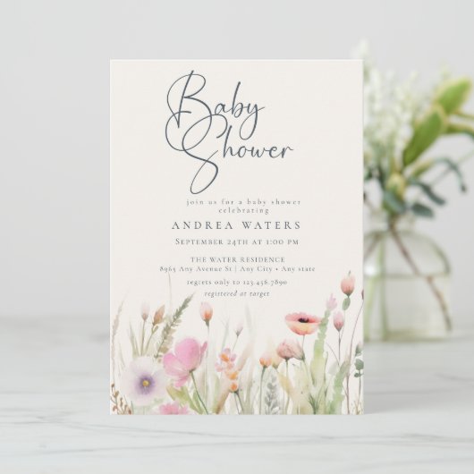ワイルドフラワーボホシック赤ちゃんシャワー 招待状 (スタンド正面)