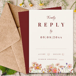 ワイルドフラワーボホテラコッタ秋の結婚式返信 出欠カード