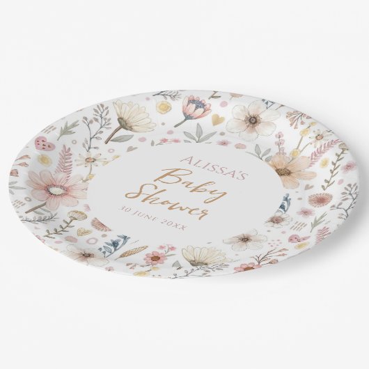 ワイルドフラワーボホフローラベビーシャワー ペーパープレート (アングル)