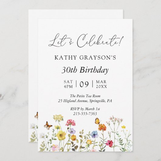 ワイルドフラワーボホフローラ植物誕生会 招待状 (正面/裏面)