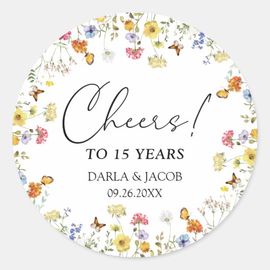 ワイルドフラワーボホフローラ結婚応援の記念日 ラウンドシール (正面)