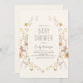 ワイルドフラワーボホベイビーシャワエレガントー 招待状 (正面/裏面)