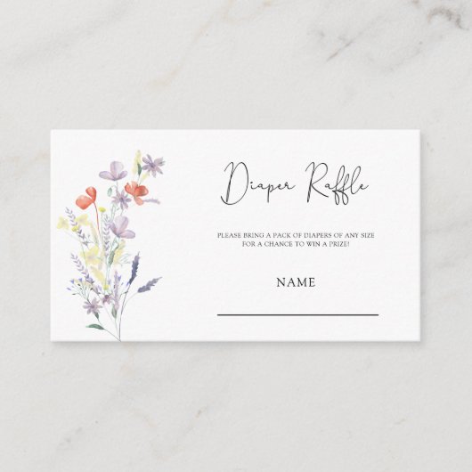 ワイルドフラワーボホベイビーシャワーおむつラッフルチケット エンクロージャーカード (正面)
