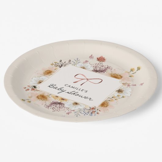 ワイルドフラワーボホベイビーシャワー ペーパープレート (アングル)