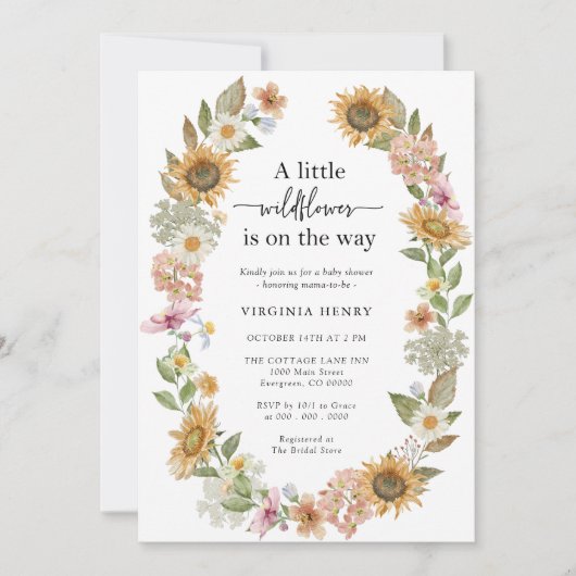 ワイルドフラワーボホベイビーシャワー 招待状 (正面)