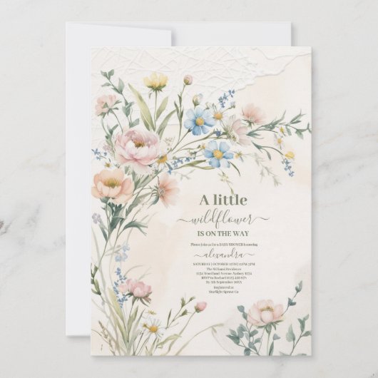 ワイルドフラワーボホベイビーシャワー 招待状 (正面)