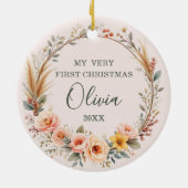 ワイルドフラワーボホベビー初めてのクリスマスパンパスグラス セラミックオーナメント (裏面)