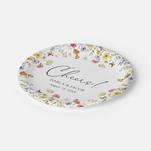 ワイルドフラワーボホボタニカル応援ウェディングシャワー ペーパープレート (アングル)