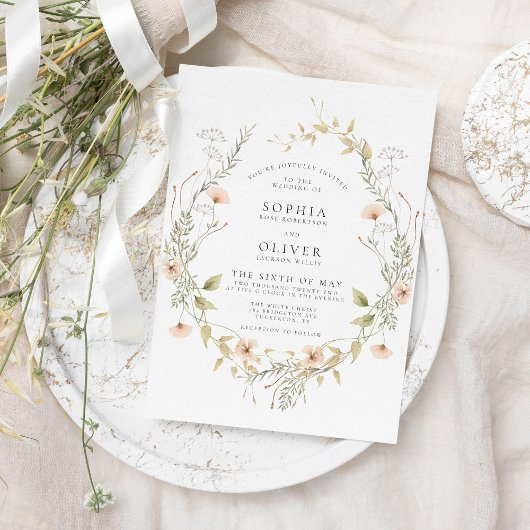 ワイルドフラワーボホモダンエレガントな結婚式 招待状