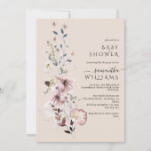 ワイルドフラワーボホモダンミニマリスト女の子ベビーシャワー 招待状 (正面)