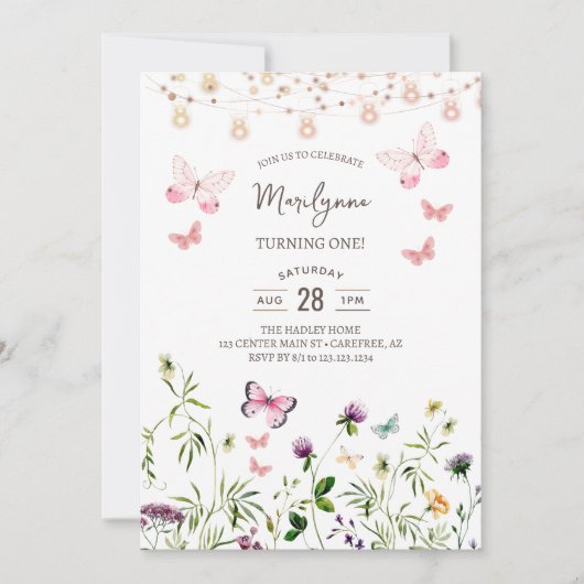 ワイルドフラワーボホーの誕生日招待状 招待状 (正面)