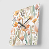 ワイルドフラワーボホーウォーターカラーフローラパステルデコール スクエア壁時計 (傾斜)