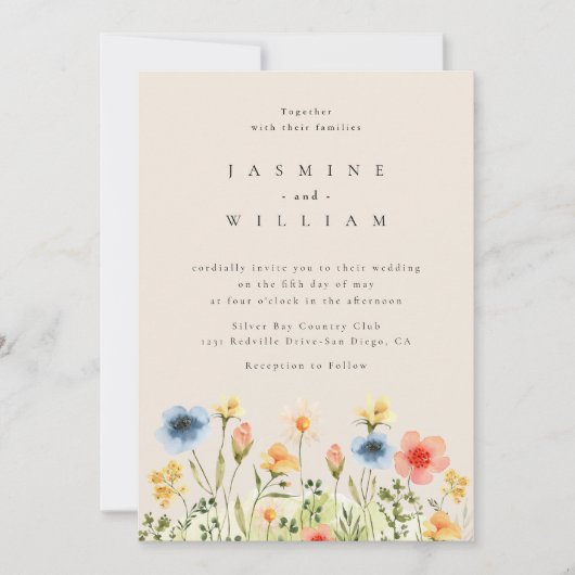 ワイルドフラワーボホーガーデンフォト結婚式招待状 招待状 (正面)