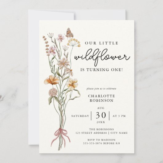 ワイルドフラワーボホーガーデンフローラファースト誕生日 招待状 (正面)