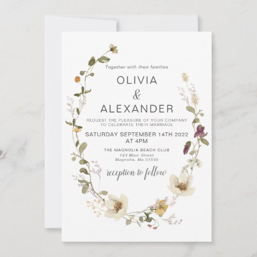 ワイルドフラワーボホーガーデンフローラリース 招待状 (正面)