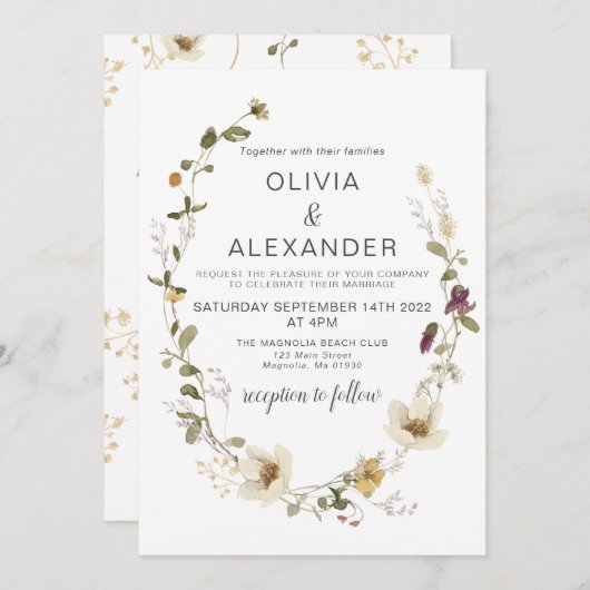 ワイルドフラワーボホーガーデンフローラリース 招待状 (正面/裏面)