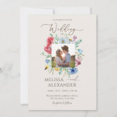 ワイルドフラワーボホーガーデンフローラ写真ベージュ結婚ズ 招待状 (正面)