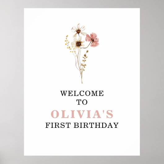 ワイルドフラワーボホーガーデンフローラ最初の誕生日ポステ ポスター (正面)