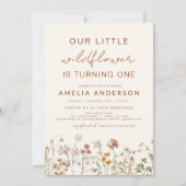 ワイルドフラワーボホーシック第1誕生日テラコッタ 招待状 (正面)