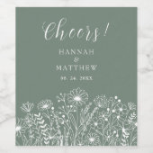 ワイルドフラワーボホーセージ結婚グリーン ワインラベル (シングルラベル)