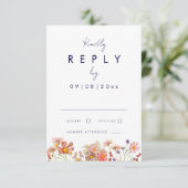 ワイルドフラワーボホーネイビーブルー秋の結婚式返信 出欠カード (スタンド正面)