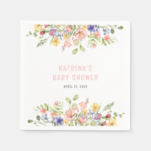 ワイルドフラワーボホーフィールド男女兼用ベビースシャワー スタンダードカクテルナプキン (正面)
