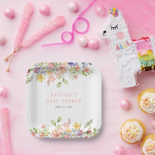 ワイルドフラワーボホーフィールド男女兼用ベビースシャワー ペーパープレート (パーティー)