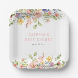 ワイルドフラワーボホーフィールド男女兼用ベビースシャワー ペーパープレート