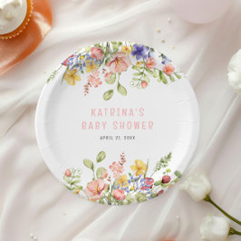ワイルドフラワーボホーフィールド男女兼用ベビースシャワー ペーパープレート