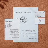 ワイルドフラワーボホーブラックとホワイトウェディングRSVP エンクロージャーカード