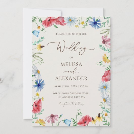 ワイルドフラワーボホーベージュ写真結婚式招待状 招待状 (正面)