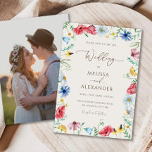 ワイルドフラワーボホーベージュ写真結婚式招待状