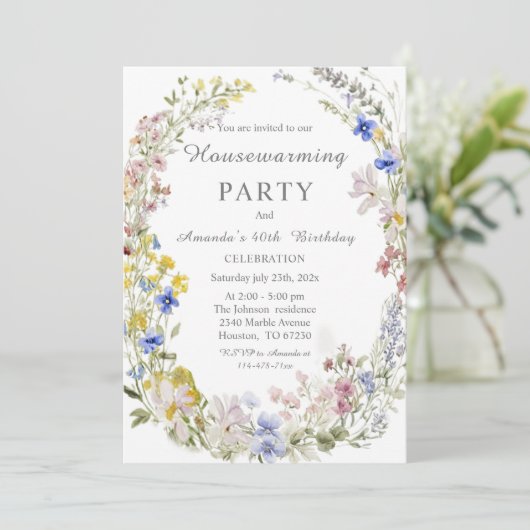 ワイルドフラワーボホ引っ越し祝いパーティーと誕生日 招待状 (スタンド正面)