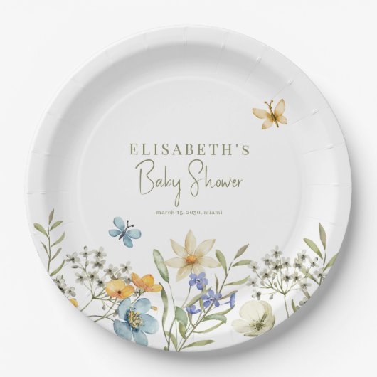 ワイルドフラワーボホ春パーソナライズされたベビーシャワー ペーパープレート (正面)