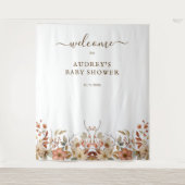 ワイルドフラワーボホ水彩歓迎サイン背景 タペストリー (正面)