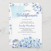 ワイルドフラワーボホ水彩青フローラベビーショウェ 招待状 (正面/裏面)