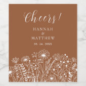 ワイルドフラワーボホ燃えたオレンジ結婚の香り ワインラベル (シングルラベル)