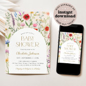 ワイルドフラワーボホ男女兼用ベイビーシャワー 招待状