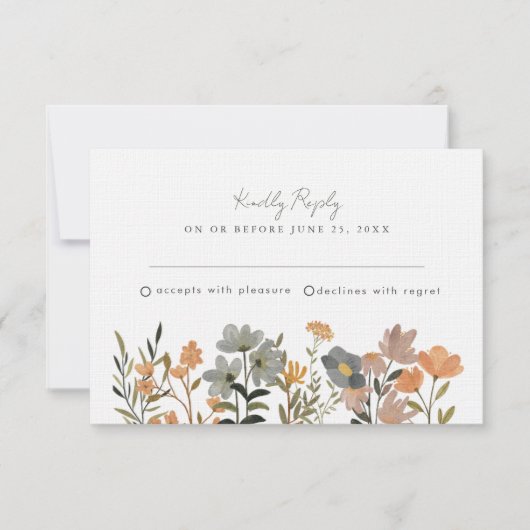 ワイルドフラワーボホ秋の結婚式RSVP 出欠カード (正面)