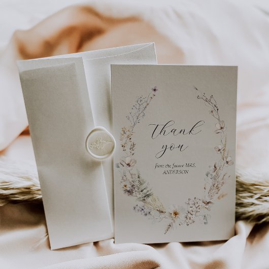 ワイルドフラワーボホ素朴エレガントブライダルシャワー サンキューカード