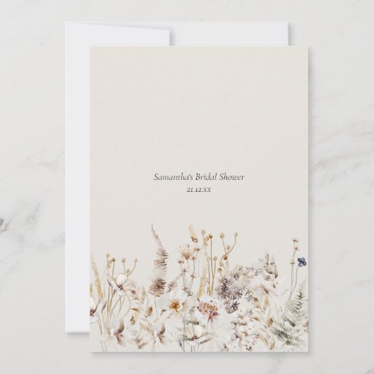 ワイルドフラワーボホ素朴エレガントブライダルシャワー サンキューカード (裏面)