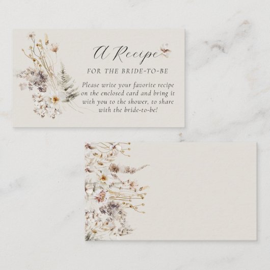 ワイルドフラワーボホ素朴ブライダルシャワーレシピ エンクロージャーカード (正面/裏面)