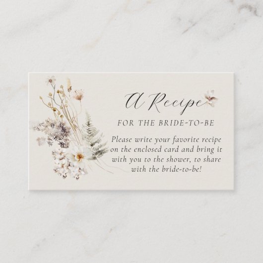 ワイルドフラワーボホ素朴ブライダルシャワーレシピ エンクロージャーカード (正面)